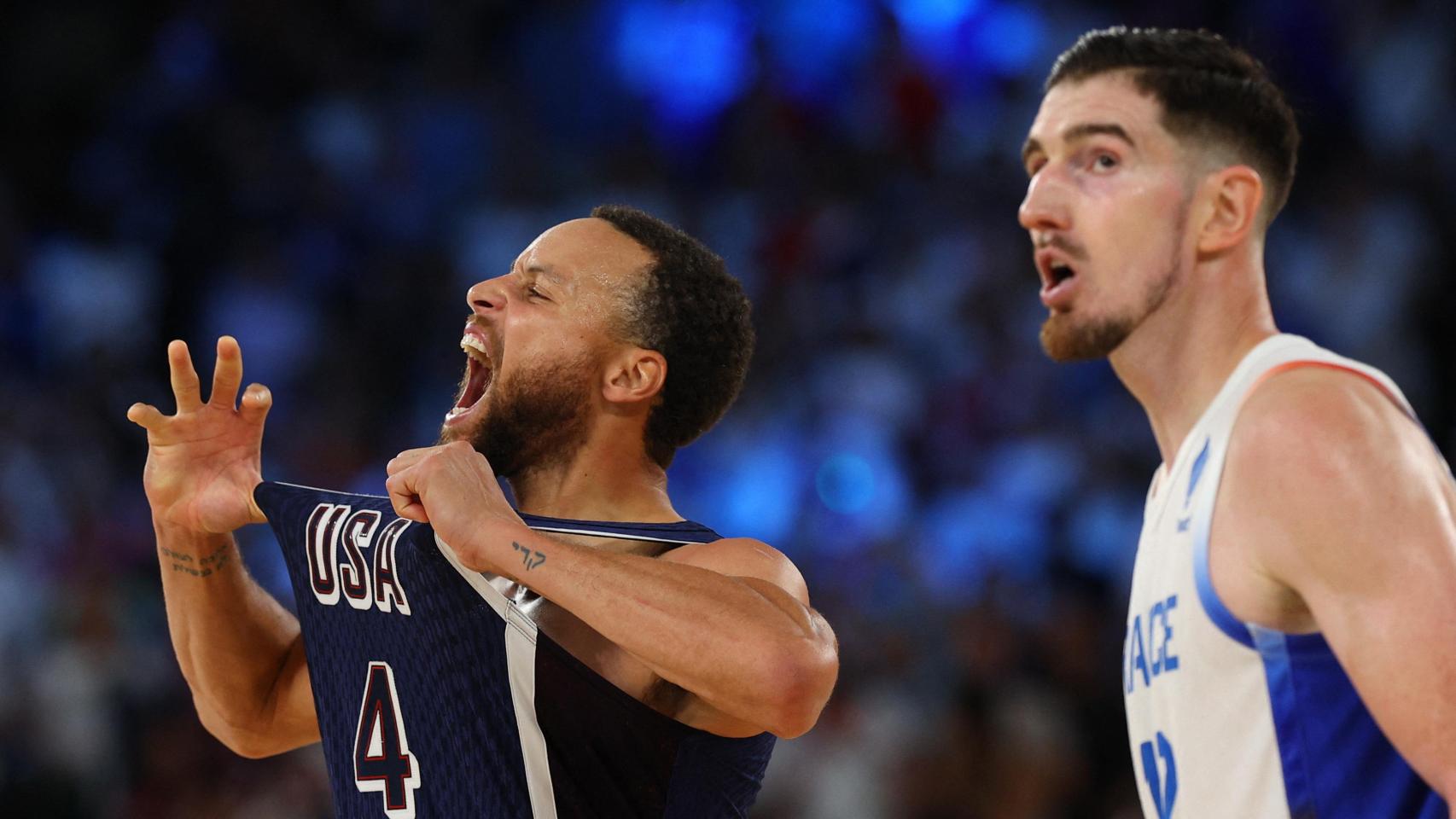 Curry celebra la victoria de Estados Unidos ante Francia en los JJOO.