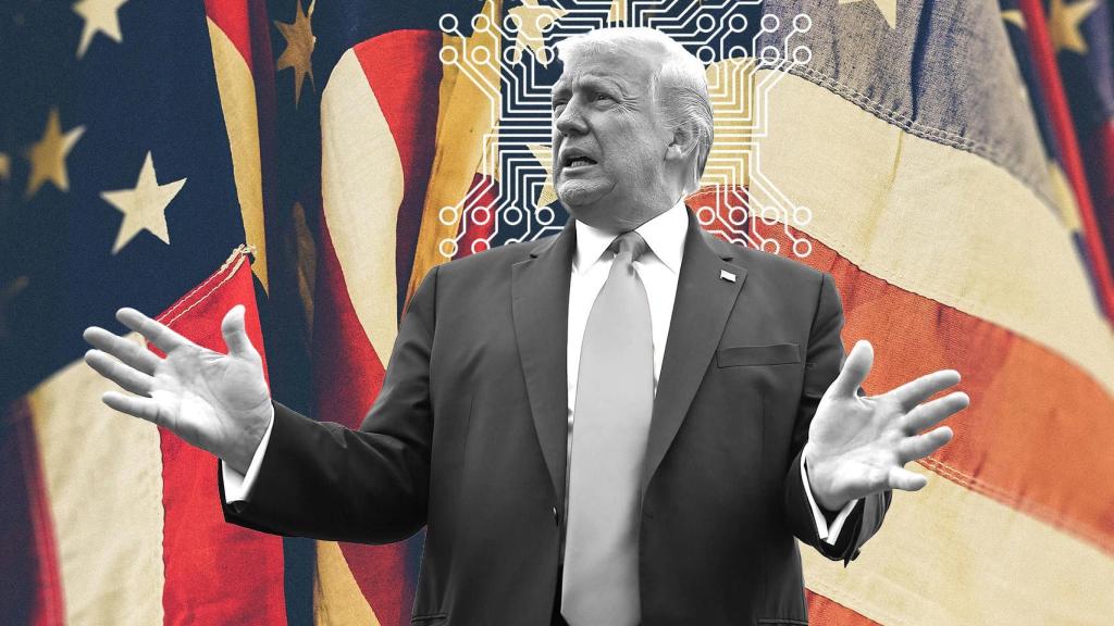 Fotomontaje con Trump y la bandera americana.