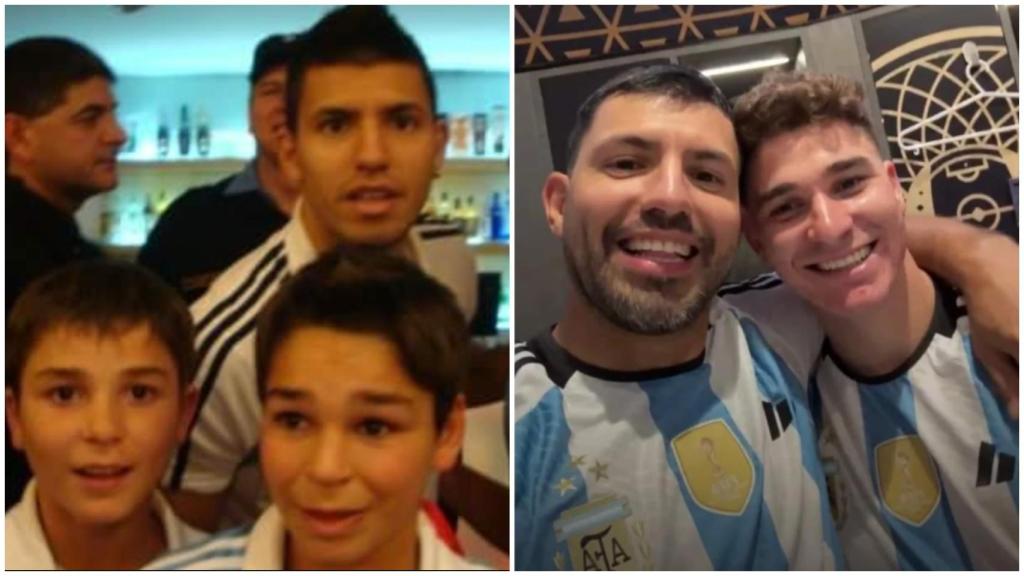 Julián Álvarez, en dos fotos junto al Kun Agüero