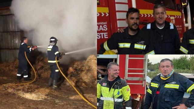 Montaje de Javier Faúndez trabajando como bombero voluntario