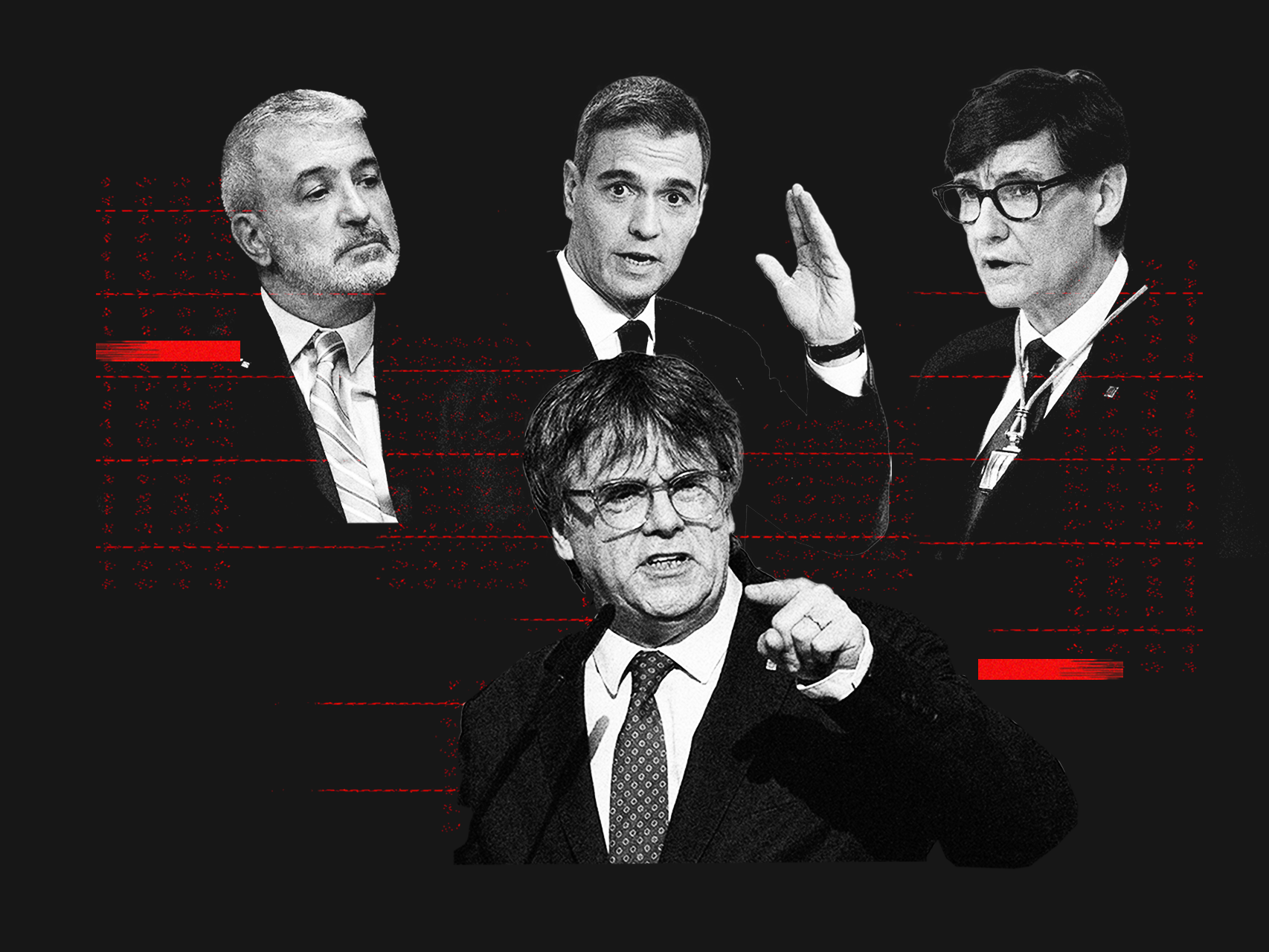 Jaume Collboni, Pedro Sánchez, Salvador Illa y Carles Puigdemont.