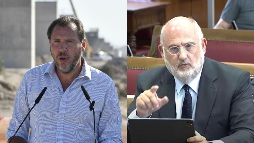 El ministro de Transportes, Óscar Puente, y el portavoz de Junts en el Senado, Eduard Pujol.