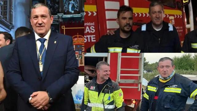 A la izquierda, Javier Faúndez el día que tomó posesión como presidente de la Diputación de Zamora. A la derecha, en actuaciones como bombero voluntario con otros compañeros