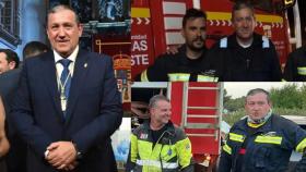 A la izquierda, Javier Faúndez el día que tomó posesión como presidente de la Diputación de Zamora. A la derecha, en actuaciones como bombero voluntario con otros compañeros