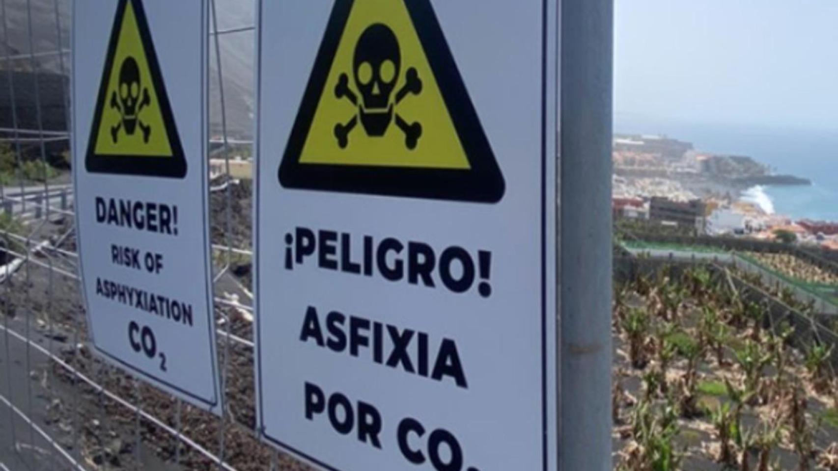 Señales que avisan del riesgo de asfixia por gases.