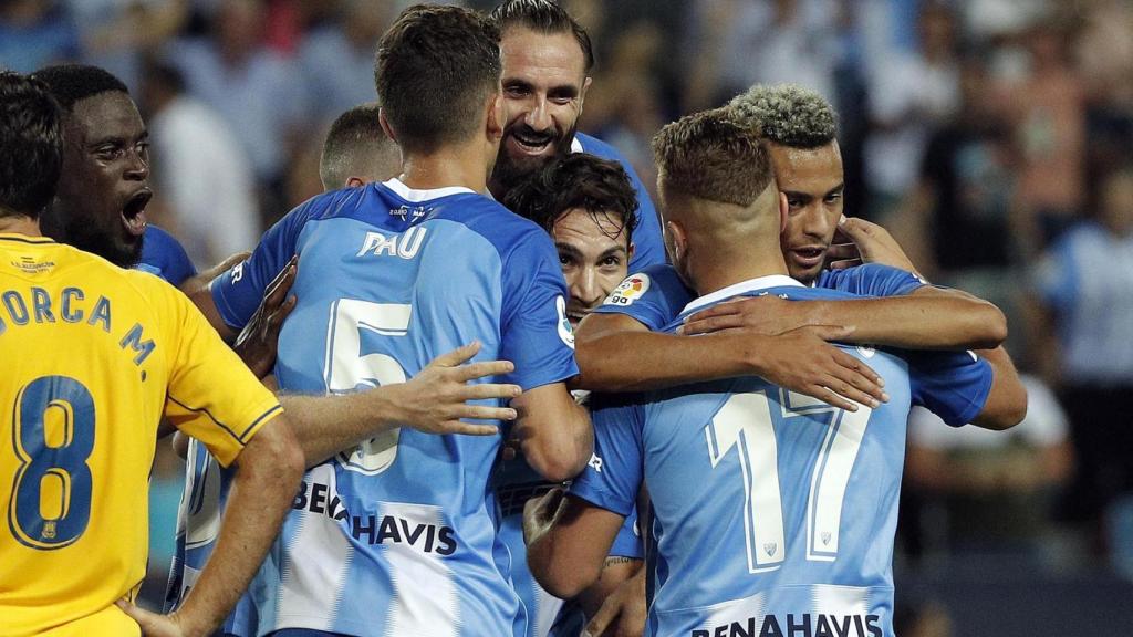 Los jugadores del Málaga CF durante la temporada 2018-2019