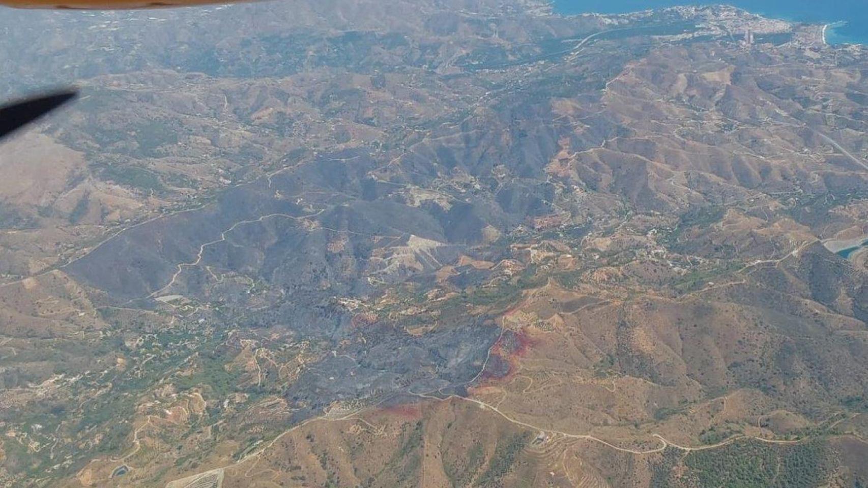 Imagen de la zona quemada en el incendio de Almuñécar.