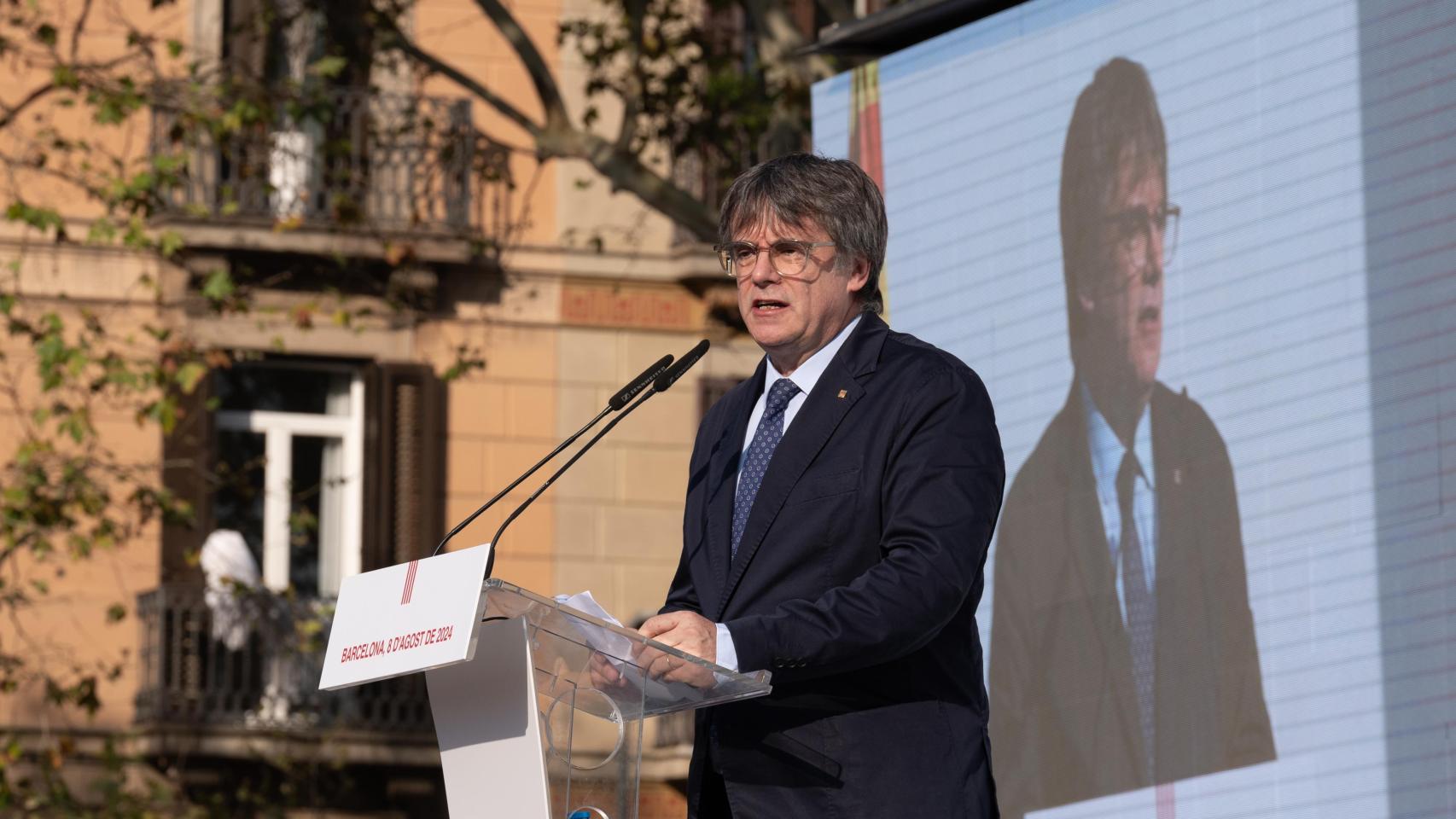 El expresidente catalán Carles Puigdemont en su breve acto en Barcelona el pasado 8 de agosto.