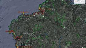 Con línea roja y señalizadas entre cabos, las dos zonas del litoral de A Coruña objeto del estudio de Medio Ambiente.