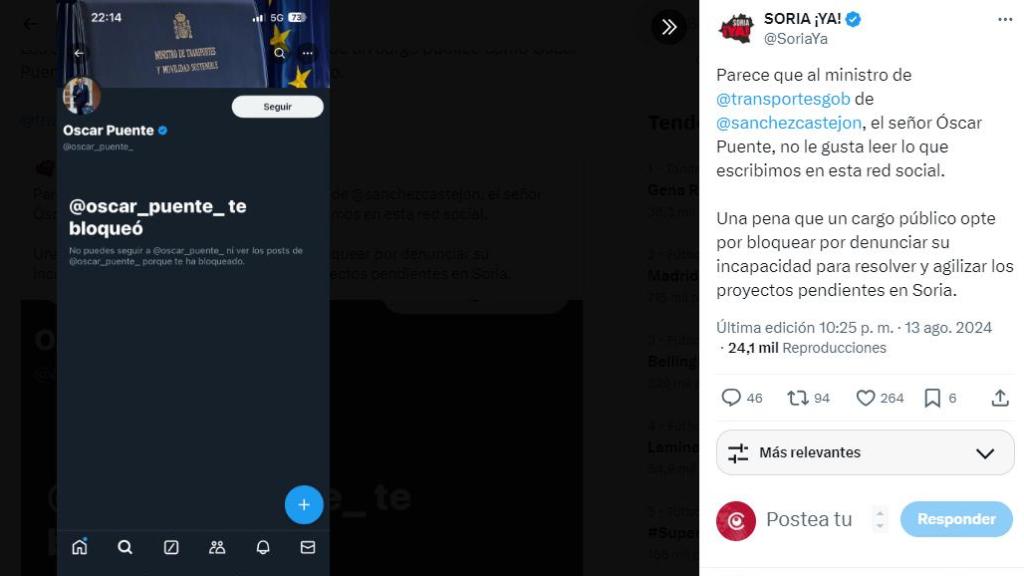 Mensaje de Soria Ya! con el bloqueo de Óscar Puente