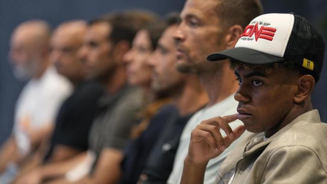 Lamine Yamal, durante un acto del FC Barcelona