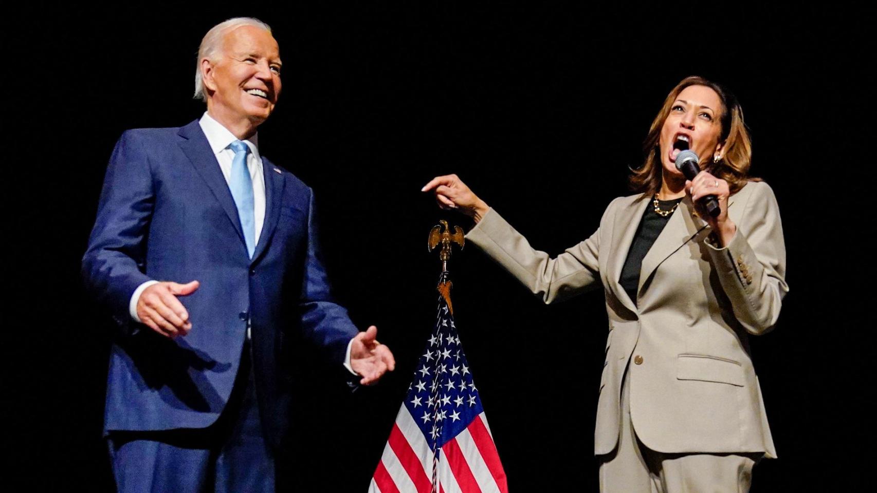 El presidente de Estados Unidos, Biden, y la vicepresidenta Harris juntos en un acto en Maryland.