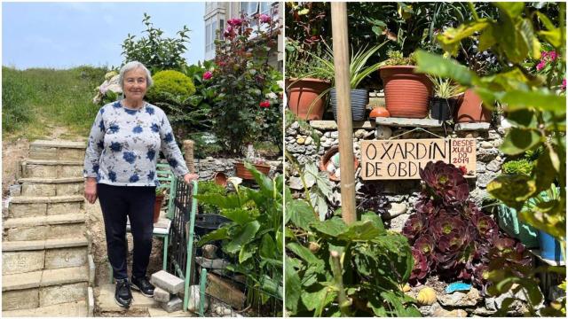 Obdulia en su jardín en Los Rosales, en A Coruña