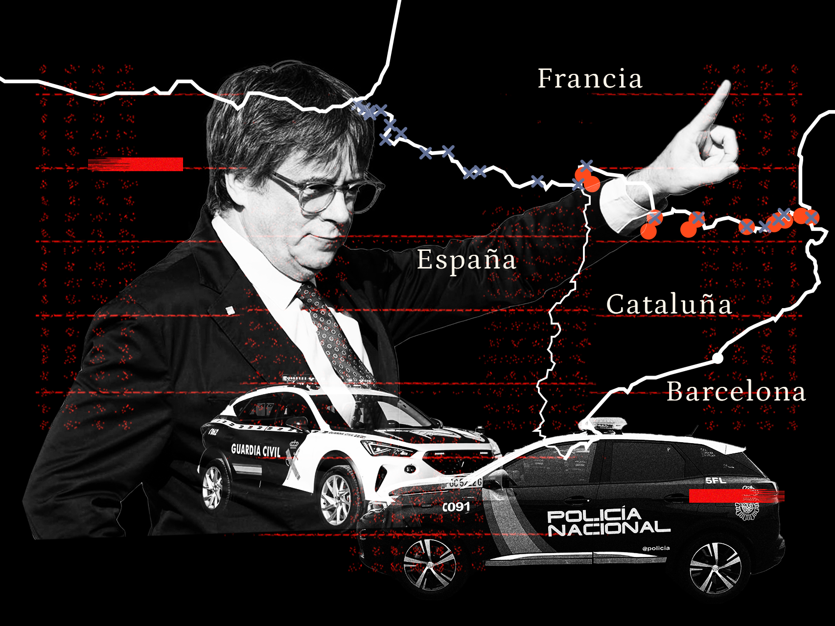 Puntos posibles de la huida de Puigdemont.