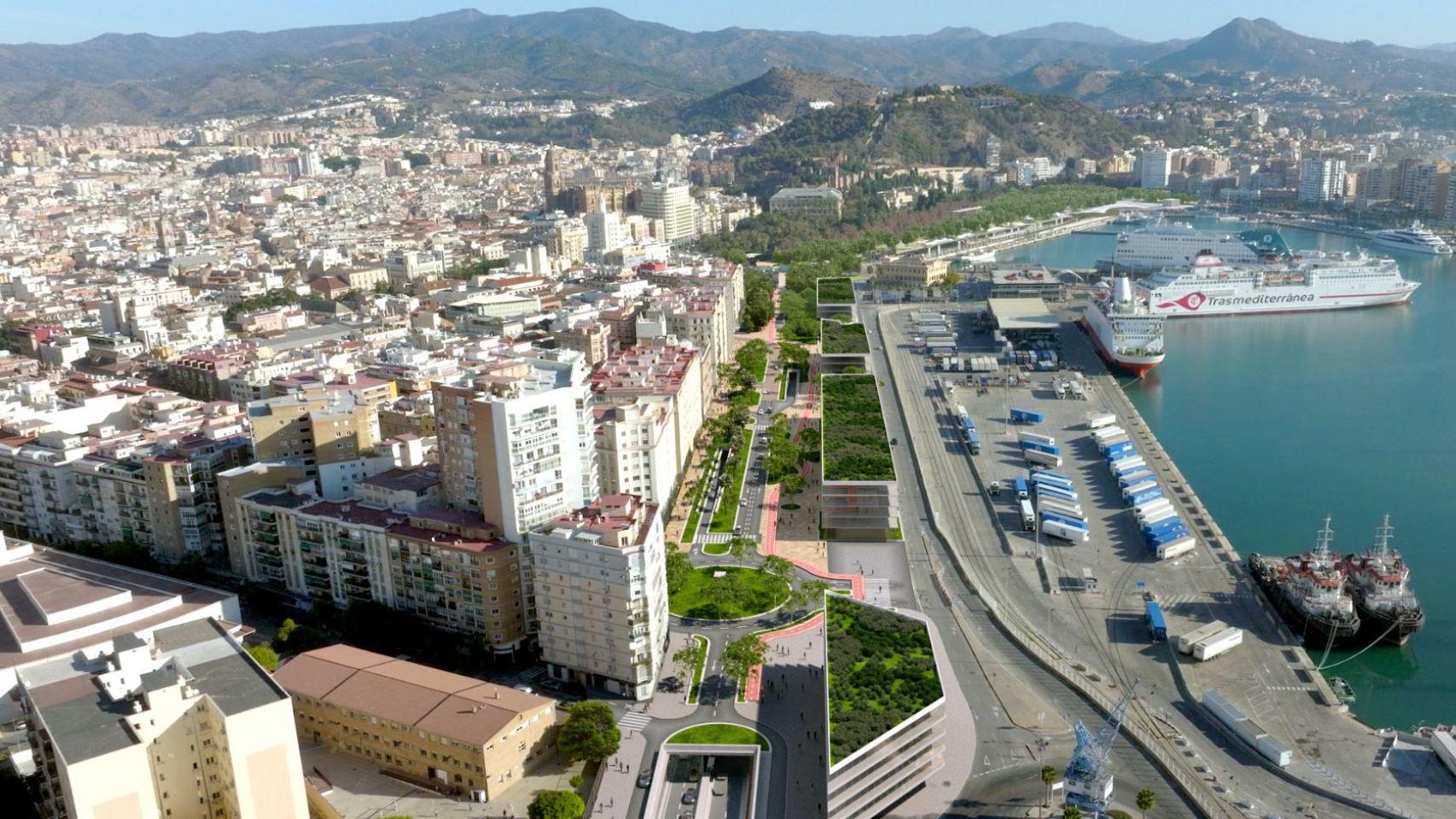 Infografía de las futuras oficinas de Muelle Heredia en el marco del Plan Málaga Litoral.