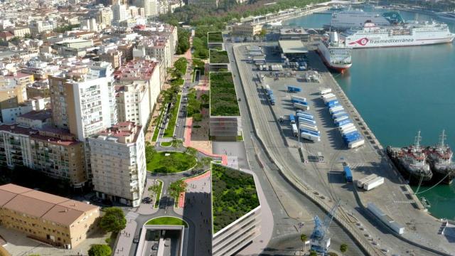 Infografía de las futuras oficinas de Muelle Heredia en el marco del Plan Málaga Litoral.