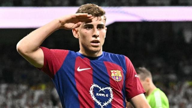 Fermín López celebra un gol con el FC Barcelona.