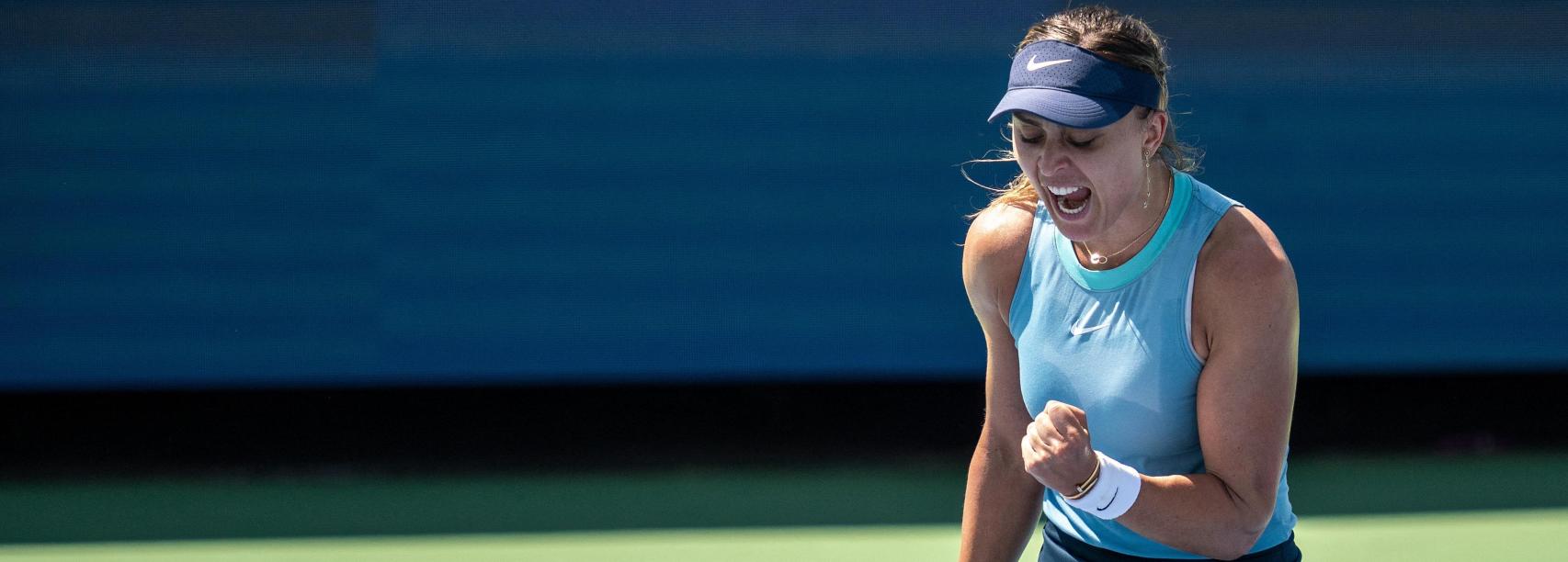 Paula Badosa celebra su victoria ante Stearns en el Masters 1000 de Cincinnati.