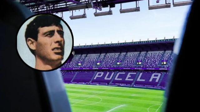 El Estadio José Zorrilla y, en el círculo, una imagen de José Luis Fernández (BDFútbol)