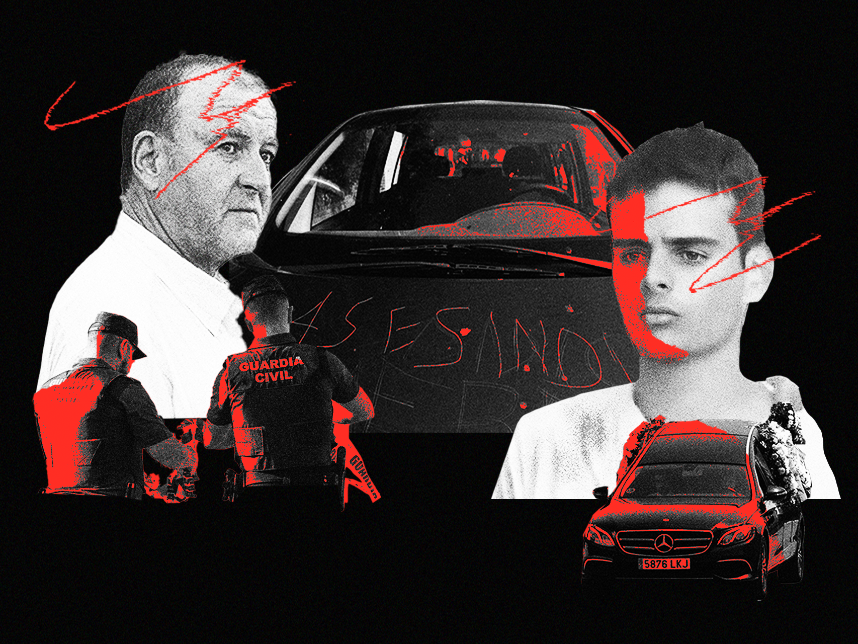 Ilustración con la imagen de Juan Pérez, el asesino confeso de Mateo, y su padre Fernando.