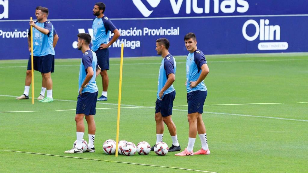 Sergio Castel y Luismi Sánchez en un entrenamiento con el Málaga CF