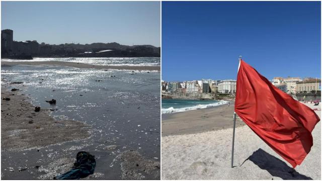 Mareas vivas en la playa del  Orzán de A Coruña.