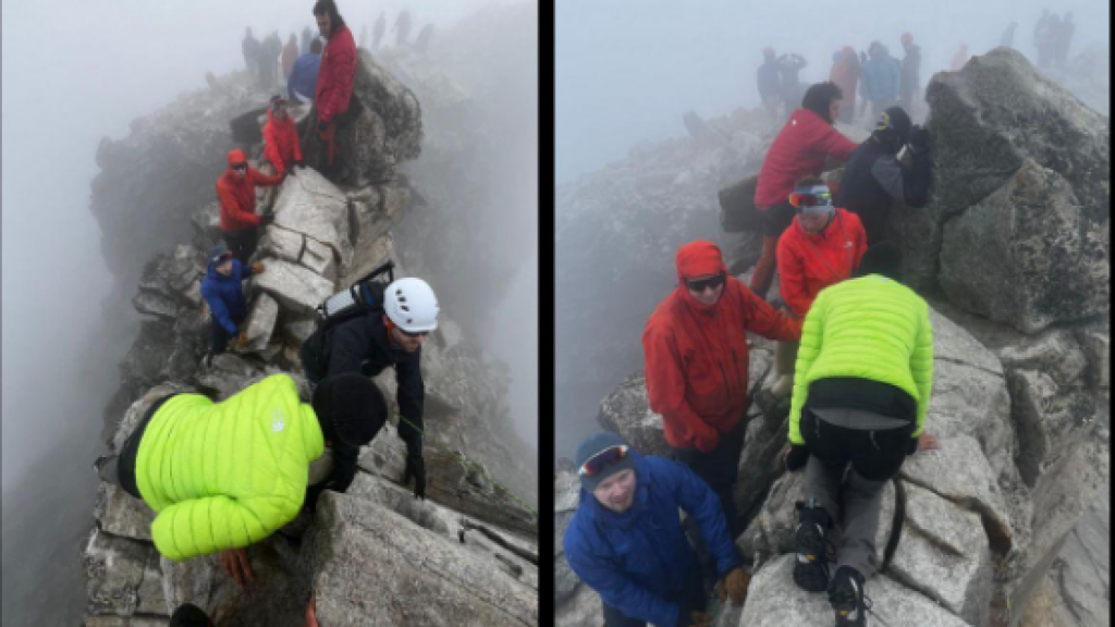 Dos imágenes de los hacinamientos en la cumbre del Aneto, divulgadas el mes pasado en X por el director del parque natural Alt Pirineu, Marc Garriga.