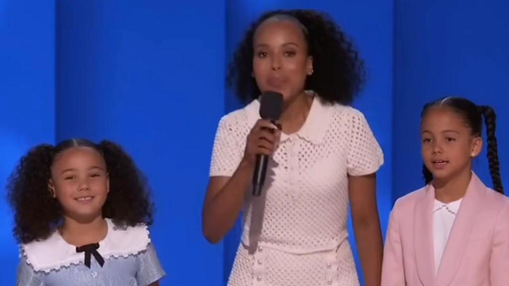 Kerry Washington junto con las sobrinas nietas de Kamala, Amara y Leela.