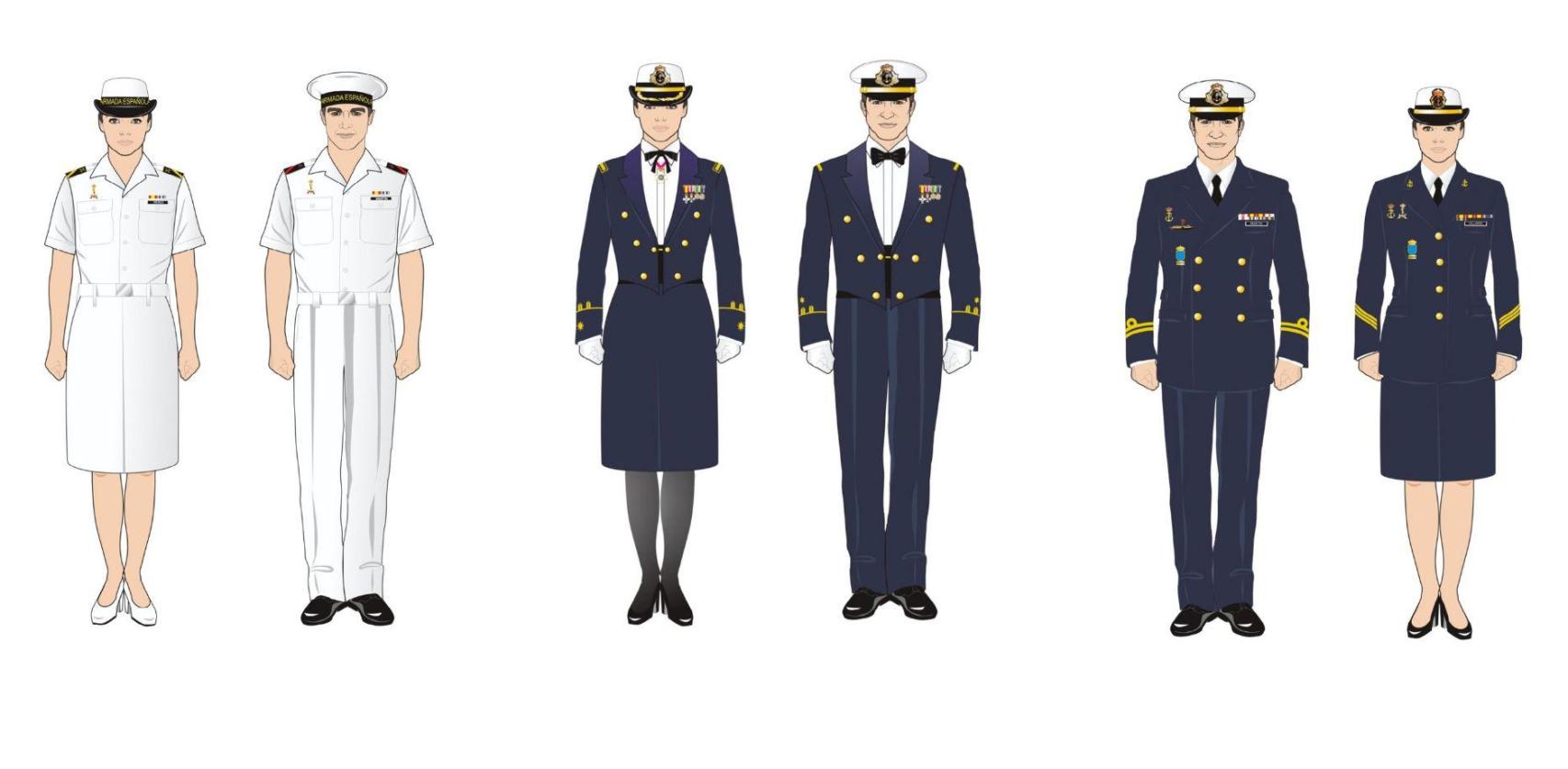 Algunos de los uniformes de la Armada.