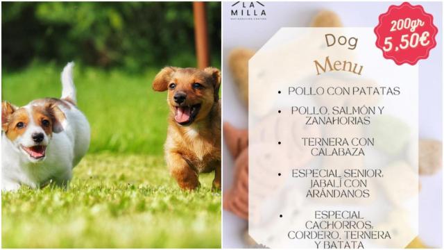 Un restaurante con menú para perros