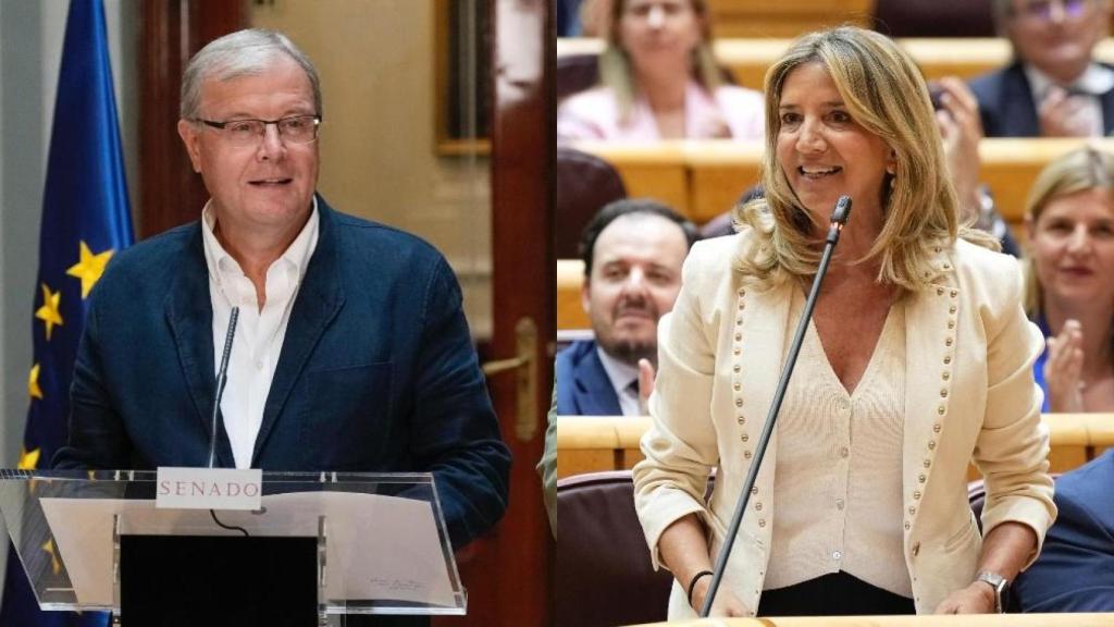 El portavoz adjunto del PP en el Senado, Antonio Silván, y la portavoz de la formación en la Cámara Alta, Alicia García, en un montaje de EL ESPAÑOL