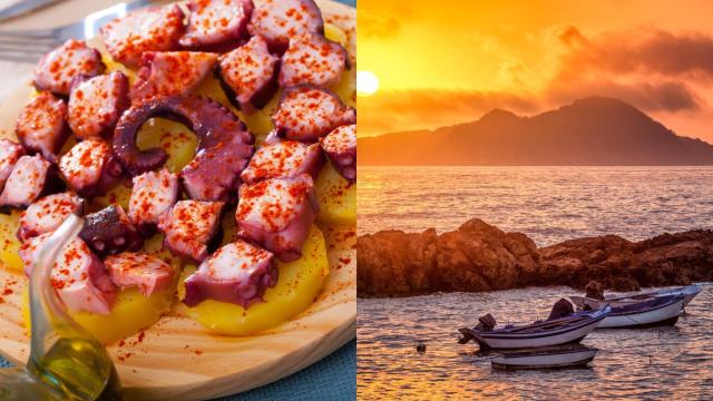 Pulpo a la gallega, con vistas a las Islas Cíes.