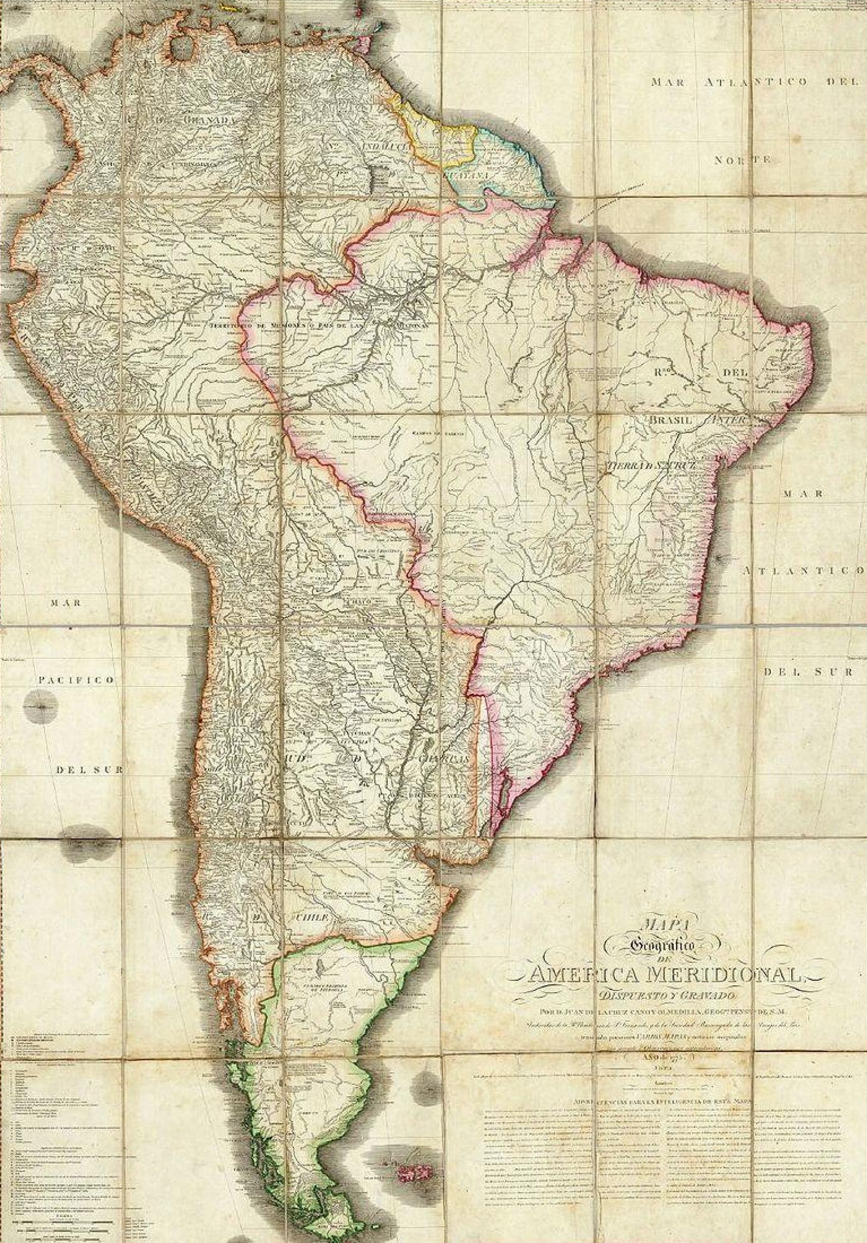 Mapa de América del Sur en 1775.