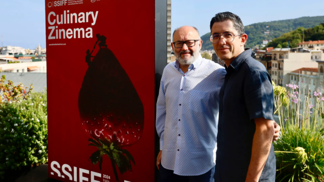 El director del Basque Culinary Center, Joxe Mari Aizega, junto a su homólogo del Festival de Cine San Sebastián, José Luis Rebordinos, en la presentación de Culinary Cinema.