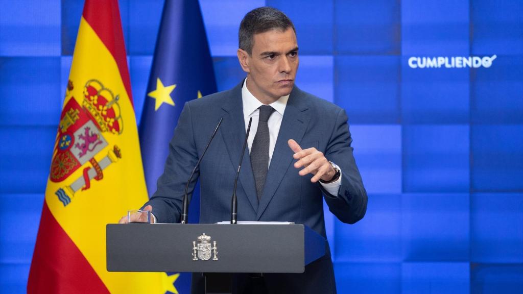 Pedro Sánchez durante la comparecencia en la Moncloa para hacer balance del curso político.