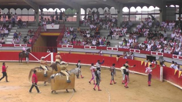 Paseíllo ayer en el coso de Pedrajas de San Esteban