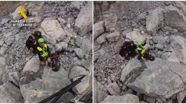 Rescate de cinco montañeros de Zaragoza en la Gruta de Casteret (Fanlo) el viernes.