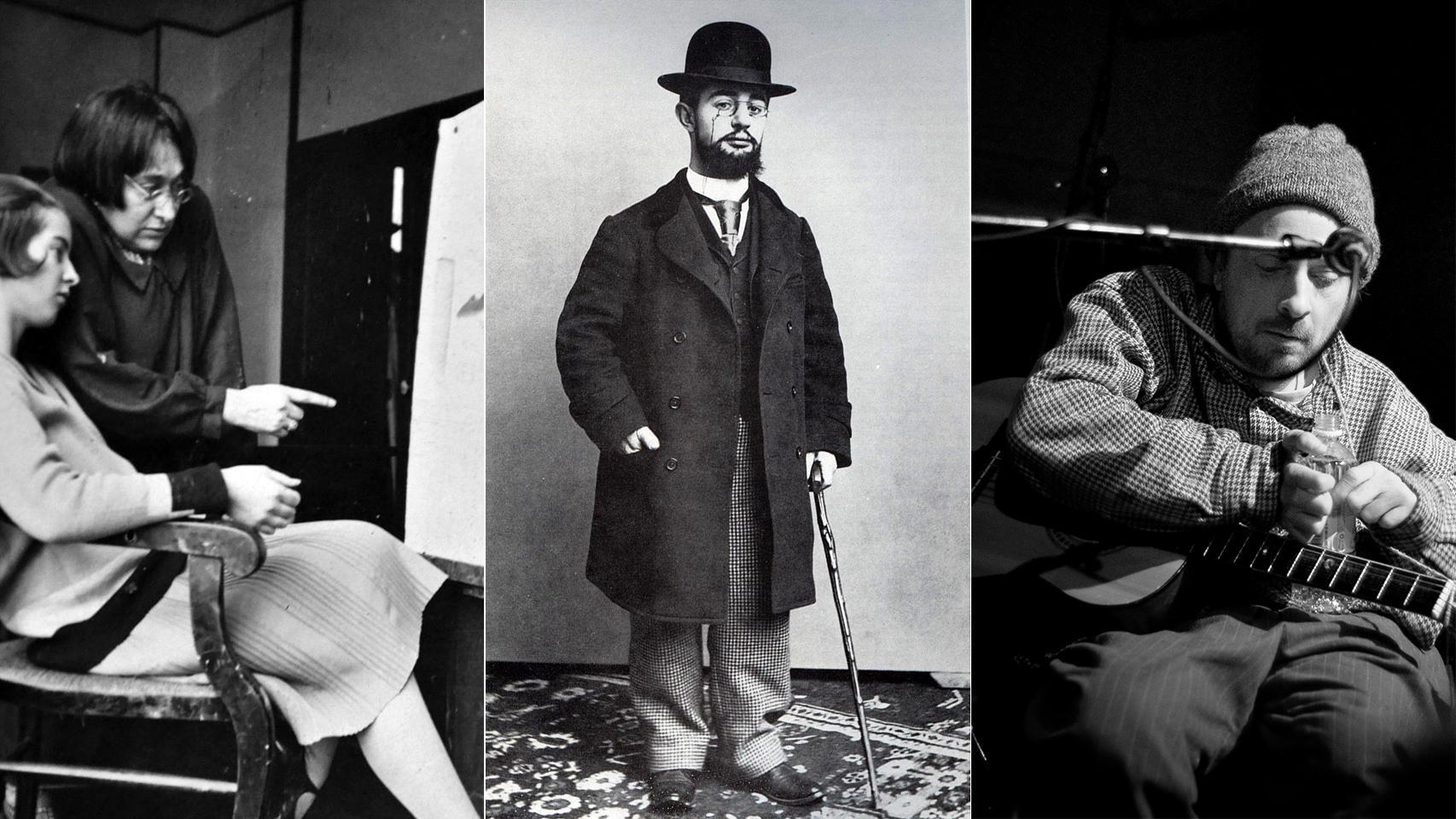 María Blanchard dando clase a una alumna, fotografía de Michael Houseman; Henri Toulouse-Lautrec fotografiado por Paul Sescau en 1894, y el cantautor Vic Chesnutt fotografiado en el escenario semanas antes de su muerte en 2009 por Todd Kulesza