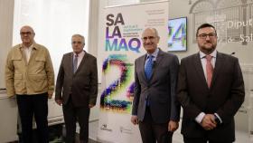 Carlos García, Roque Madruga, el presidente de la Diputación, y Santiago Castañeda, en la presentación de Salamaq 2024