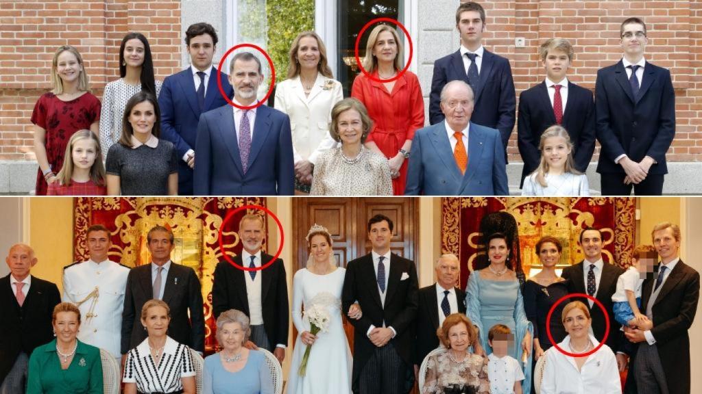 Los dos últimos posados familiares de Felipe VI y la infanta Cristina. Arriba, en 2018. Abajo, em 2024.