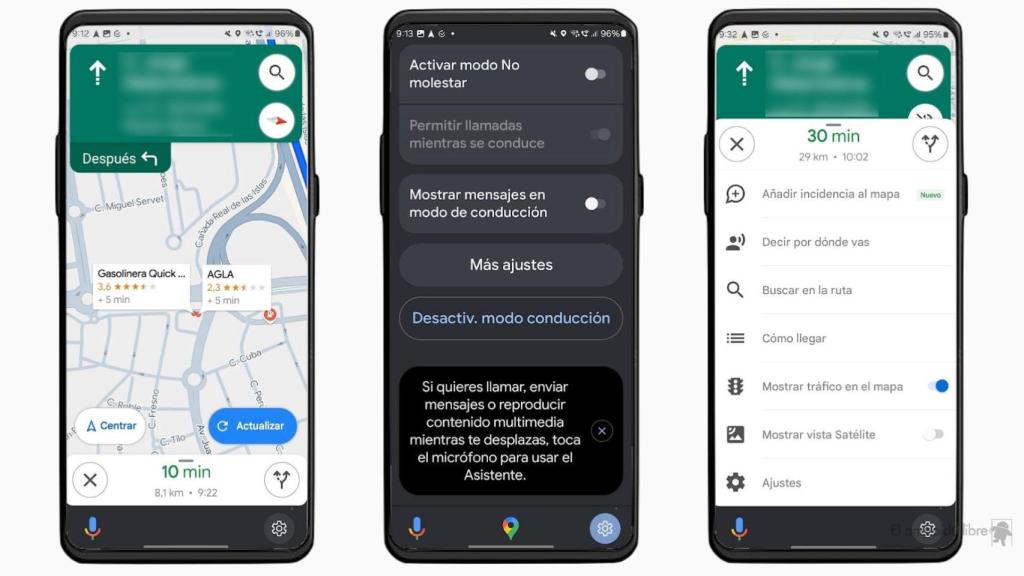 Interfaz de Google Maps en modo conducción