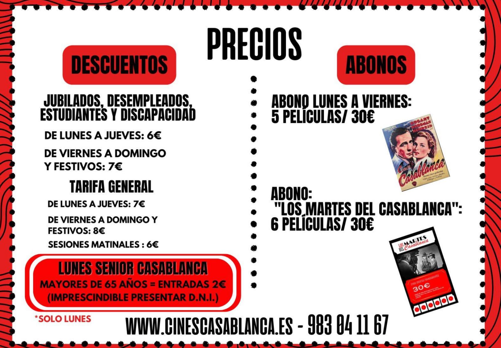 Precios de los Cines Casablanca en Valladolid