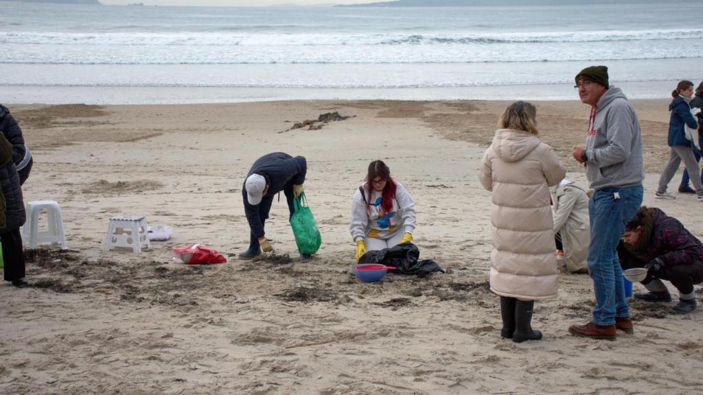 Imagen de personas recogiendo residuos en una playa.