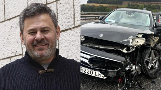 Imagen de Miki Nadal y del estado en el que ha quedado el coche