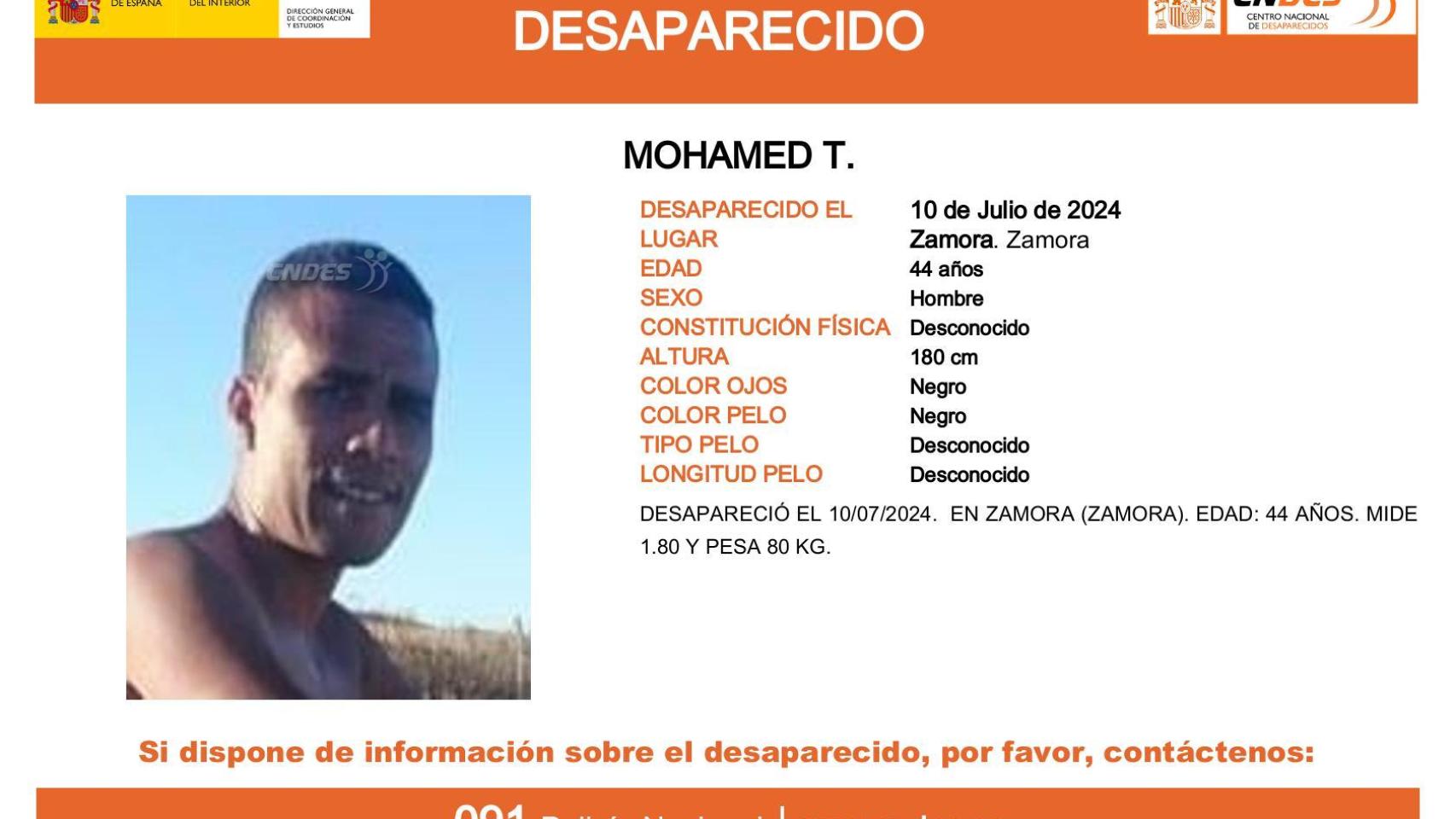 Cartel de la desaparición de Mohamed T.