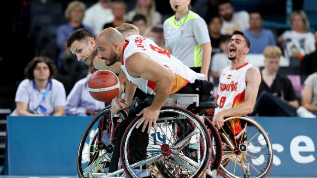 La selección española, durante el partido de cuartos de final ante Alemania en los Juegos Paralímpicos.