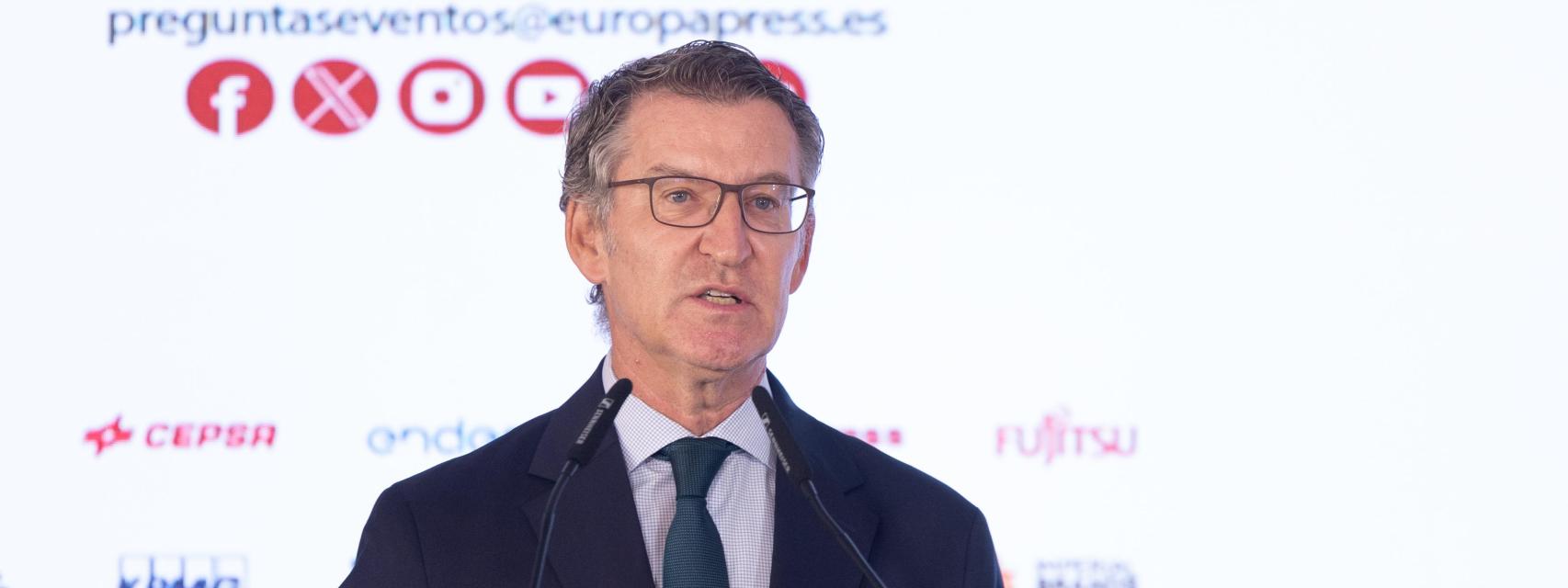 El presidente del PP, Alberto Núñez Feijóo, en un Desayuno Informativo de Europa Press.