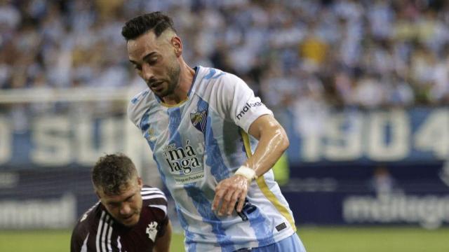 Víctor García en un partido del Málaga CF