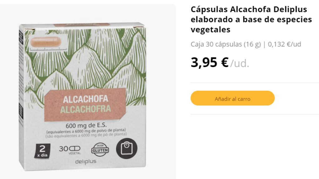 Cápsulas Alcachofa Deliplus.