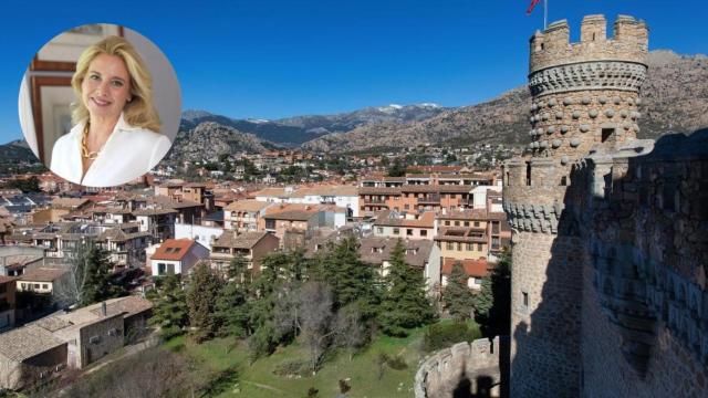 Vista del municipio de Manzanares El Real (Madrid). Destacada en un círculo, la duquesa Almudena de Arteaga.